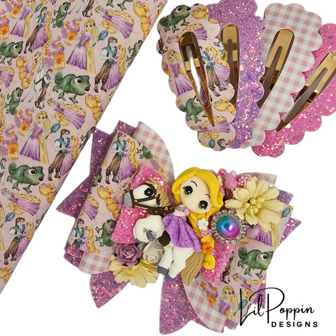 Rapunzel deluxe hair bow and snap clip set